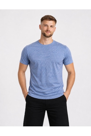 Axxel Erkek Mavi Melanj Kısa Kollu Pamuk T-shirt-d405