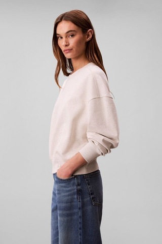 Kadın Regular Fit Logo Nakışlı Bisiklet Yaka Sweatshirt - Bej Vanilla Heather