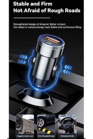 Essager 54w Hızlı Pd Araç Şarjı Type-c Ve Usb Çift Girişli Hızlı