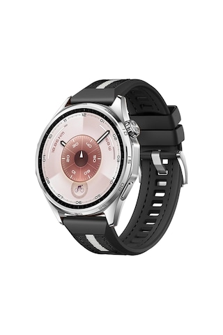 Huawei Watch Gt6 46mm İle Uyumlu Sportstripe Örgü Desen Metal Tokalı Silikon Akıllı Saat Kordonu