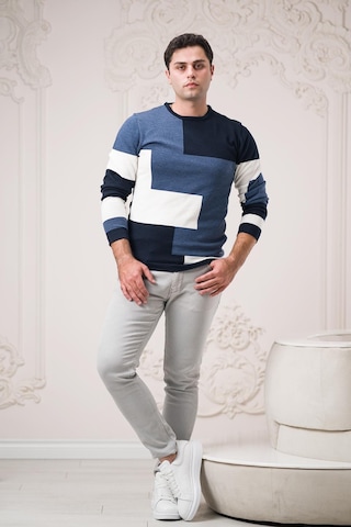 Dorss Slimfit Sıfır Tasarımyaka Desenli Pamuklu Erkek Spor Kazak 001