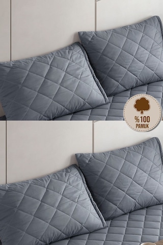 Formeya Pamukkale Alez Gri %100 Pamuk Kapitone Yastık Koruyucu Alez 4 Adet 50X70