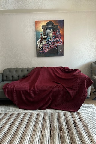 Sofline Kadife Şönil Koltuk Örtüsü, Kaymaz Kanepe Örtüsü, Koltuk Şalı 180 X 220cm Kırmızı
