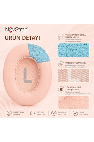 Novstrap Jbl Tune 700bt 710bt 720bt 750btnc 760nc 770nc İle Uyumlu Yedek Kulaklık Pedi Süngeri + Kafa Bandı Seti Pembe Açık