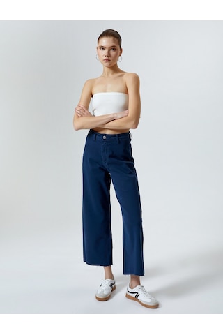 Koton Geniş Kısa Paça Kot Pantolon Yüksek Bel - Sandra Jeans Lacivert 4sal40007mw 4SAL40007MW701 Lacivert