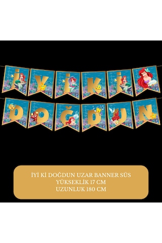 İyi Ki Doğdun Deniz Kızı Temalı Uzar Süs Banner 180 Cm Tüm Yaşlar