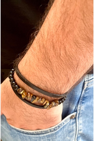 Kaplan Gözü,oniks Ve Hakiki Deri İle Türk El Yapımı Erkek Bilekli