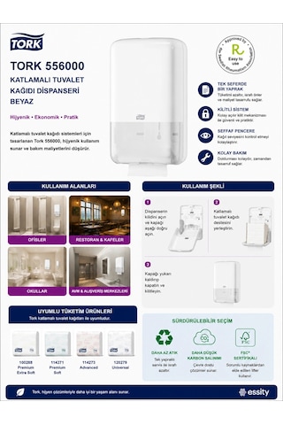 Tork 556000 Katlamalı Tuvalet Kağıdı Dispanseri Beyaz Çok Renkli