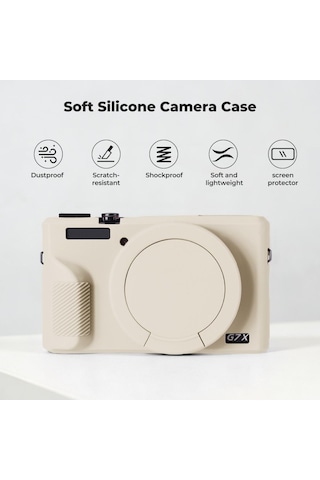 K&f Concept K&f Canon G7x Mark Iıı Uyumlu Silikon Kılıf + Ekran Koruyucu / Krem Beige+yellow