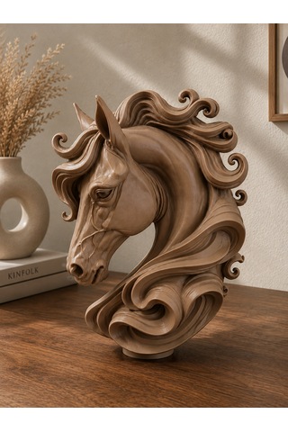 3d Horse Dekoratif Büst Kahverengi