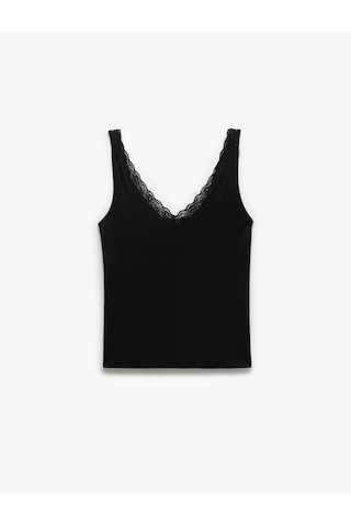 Koton Dantel Detaylı Kolsuz Viskon Atlet Pijama Üstü Siyah 5slk90045mk Siyah