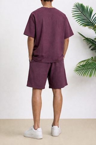 Tarz Cool Erkek Oversize Şort Takım V Yaka Yırtmaçlı Tişört Rahat Kesim Yazlık Takım Bordo