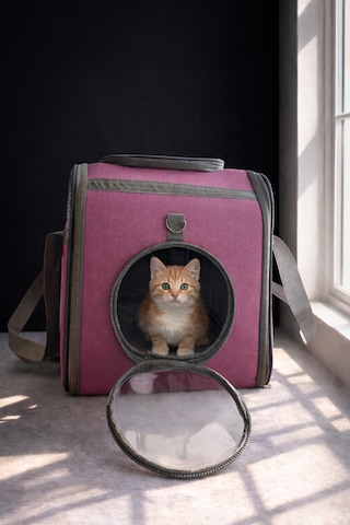 Premium Fileli Nefes Alabilir Pembe Kedi Taşıma Çantası
