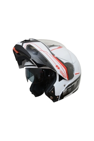 Beon B700 B-Shock Çene Açılır Vizörlü Kask Beyaz - Kırmızı