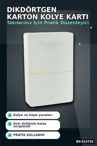 Dikdörtgen Karton Kolye Kartı 20,5x13,5 Cm 100 Adetlik Balya Takı Askısı Bx-313732