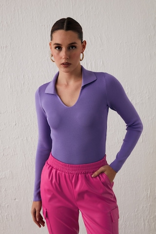 Sateen Polo Yaka Triko - Lila-132055 Lila