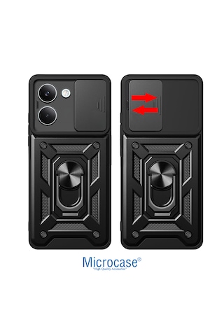Microcase Poco X8 Pro 5g Uyumlu Kamera Kapaklı Manyetik Mıknatıslı Yüzük Standlı Kılıf - Al5128 Siyah Renk