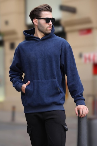 Madmext Lacivert Kapüşonlu Cep Detaylı Polar Erkek Sweatshirt 7093 Lacivert