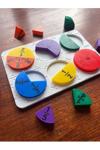 Bezos 3d Baskı Kesirler Öğretim Seti - Eğitici Ahşap Görünümlü Matematik Puzzle, Kesir Öğrenme Materyali 6 Daire, 24 Parça Bezos1
