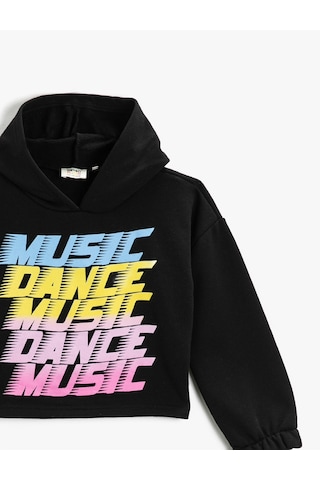 Koton Baskılı Kapüşonlu Sweatshirt Pamuklu Uzun Kollu Siyah 2skg10102ak Siyah