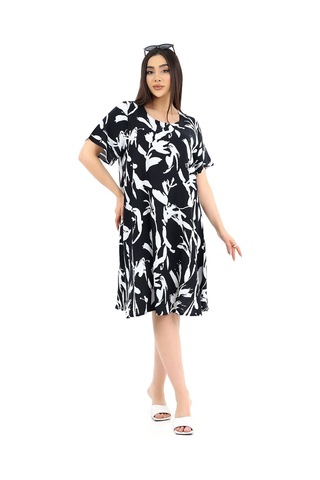 Schık Kadın Viskon Yarım Kol Kare Yaka Elbise Siyah Siyah