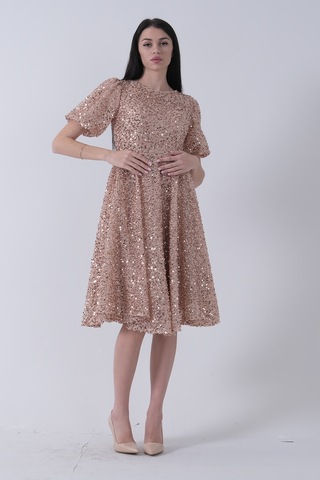 Feminist Gold Pul Payetli Midi Boy Kısakol Abiye 6502498.122 Gold