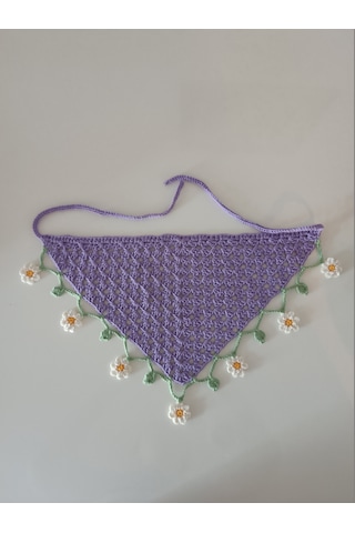 El Örgüsü Çiçekli Kız Çocuk Saç Bandanası / Tığ İşi Bağlamalı Bandana / %100 El Yapımı / Kız Çocuk Aksesuarı / Örgü Bandana / El Yapımı Çocuk Bandanası / Çiçekli Saç Aksesuarı / Çocuk Saç Bandı Mor