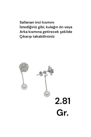 925 Ayar Taşlı Çiçek Figürlü İnci Sallantılı Gümüş Küpe Zarif Ve Işıltılı Tasarım Gümüş