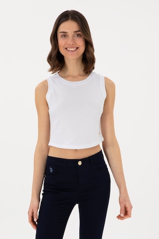 U.S. Polo Assn. Kadın Beyaz Kolsuz Bisiklet Yaka Crop Basic Tişört 50305695-VR013