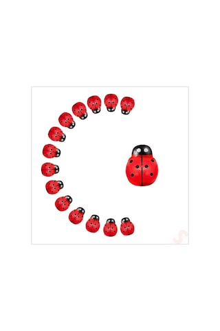 Uğur Böceği Ahşap Sticker, 1,5cm X 1,2cm X 15 Adet - Kırmızı