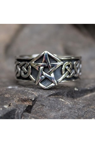 1 Adet Kelt Düğümü Gotik Paslanmaz Çelik Pentagram Yıldız Yüzük Erkek Moda Titanyum Biker Takı Beden 6-10 Gümüş