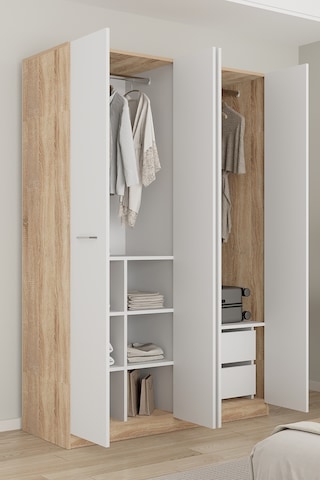 Aeka Ae-3191 Burç Aynalı 4 Kapaklı Çok Bölmeli Askılı Raflı Ve Çekmeceli 210x140x53cm Gardırop Sonoma - Beyaz