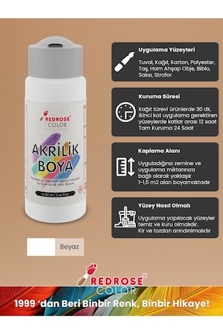 Red Rose Beyaz Akrilik Boya 60 ML