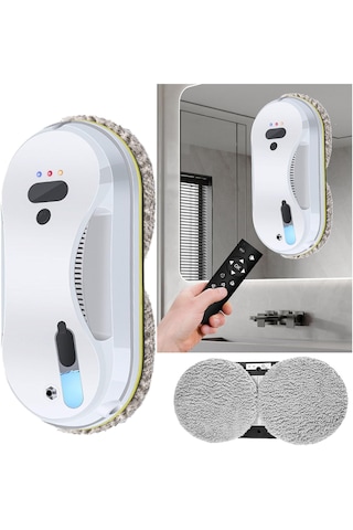 Akıllı Cam Temizleme Robotu / Cam Silme Makinesi Ultrasonik Su Püskürtmeli, Çift Diskli, Kumandalı Beyaz
