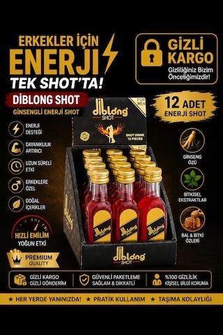 Diblong Shot Ginsengli Enerji Shot 12 Adet Ginseng Özlü Bitkisel Enerji İçeceği For Men