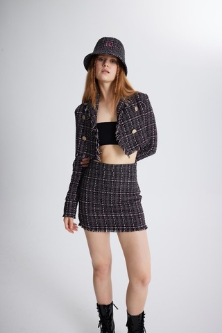 Holly Lolly Tüvit Kumaş Crop Tweed Ceket Siyah