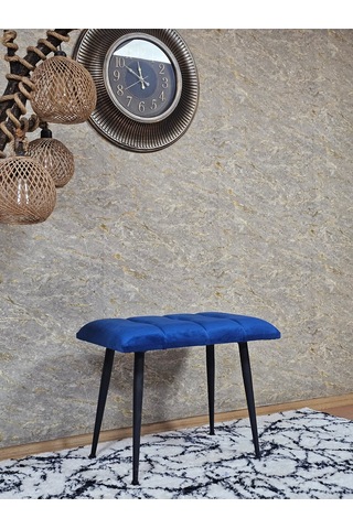 Zafir Siyah Sivriltmel Ayaklı 60 Cm Puf Bench - Puf - Bench - Oturak - Mutfak Oturağı - Antre Oturağı Mavi