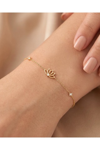 Minik Lotus Çiçeği 14 Ayar Altın Bileklik Sarı