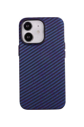 Apple Uyumlu iPhone 12 Kılıf Karbon Fiber Tasarımlı Zore Karbono Kapak Lacivert