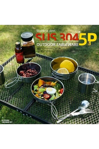 Ulzyvf Tava Taşınabilir Takımı Skycıty Seyahat Seti Pişirme Piknik Paslanmaz Çelik Kase Bardak Aksesuarı Gümüş Gümüş