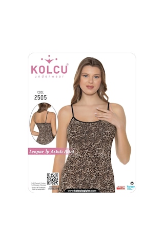 Kolcu Kadın İnce Leopar Desenli Likralı İnce İp Askılı Premium Atlet İnce Desenli Leopar