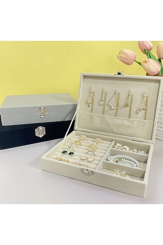 Elmpaly 1 Adet Vintage Açık Bej Kutu Kilitli Kutu Yumuşak Kadife Astarlı Mücevher Kutusu