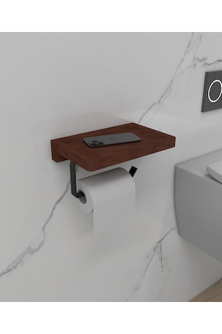 lyla concept Papatya Masif Ahşap Raflı Tuvalet Kağıtlık, Metal Duvar Tipi Askı Siyah