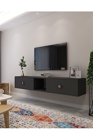 Tda1501ag - Zuzu Duvara Montaj Tv Stand Antrasit-gold 150cm Antrasit / Koyu Gri