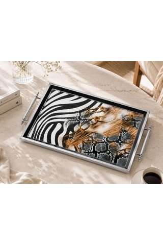 1004 Siyah Gümüş Tepsi 50x31x4 Cm Çok Renkli