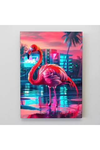 Tropikal Neon Flamingo Kanvas Tablo - Nv00291