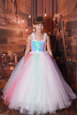 Kız Çocuk Unicorn Kostümü Kız Çocuk Abiye 3-11 Yaş Arası Çok Renkli