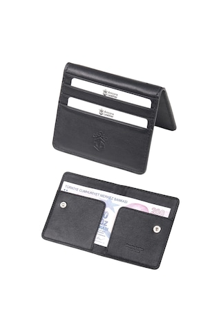 Ancora Leather Hakiki Deri Para Bölmeli Çıtçıtlı Portföy-unisex-26210 Siyah
