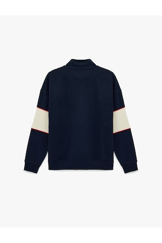 Koton Oversize Şardonlu Renk Bloklu Kolej Baskılı Yarım Fermuarlı Sweatshirt Lacivert 6wam70034mk Lacivert