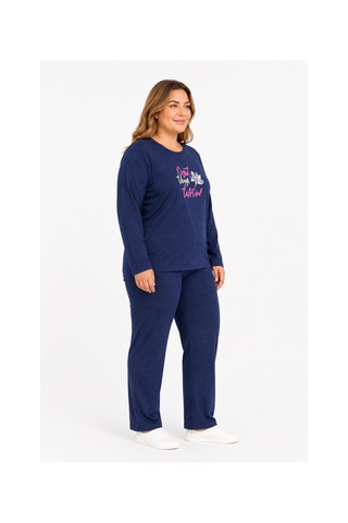 Sleeproom Büyük Beden Kadın Mevsimlik Great Things Desen Lacivert Pijama Takımı